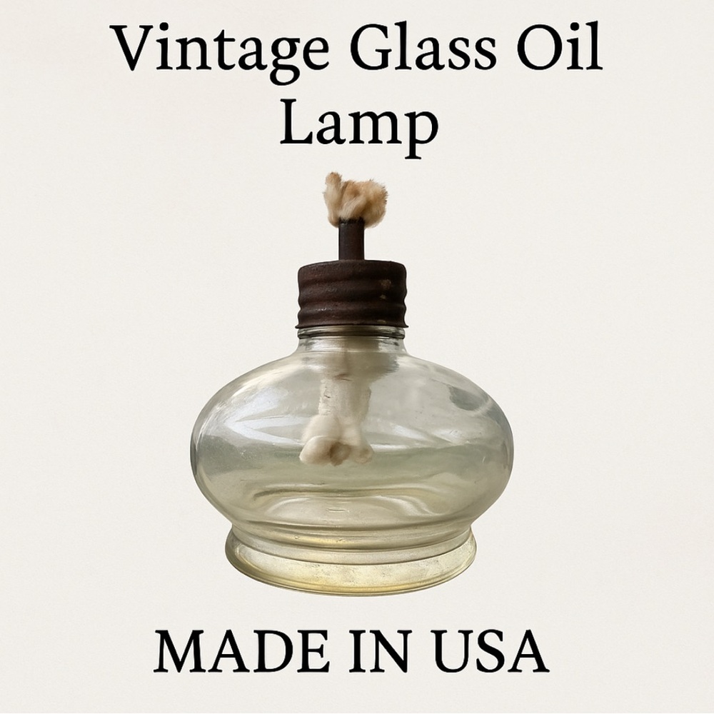 ‼️Vintage Glass Oil Lamp with Wick – Made in USA Primitive Farmhouse Decor – 4”